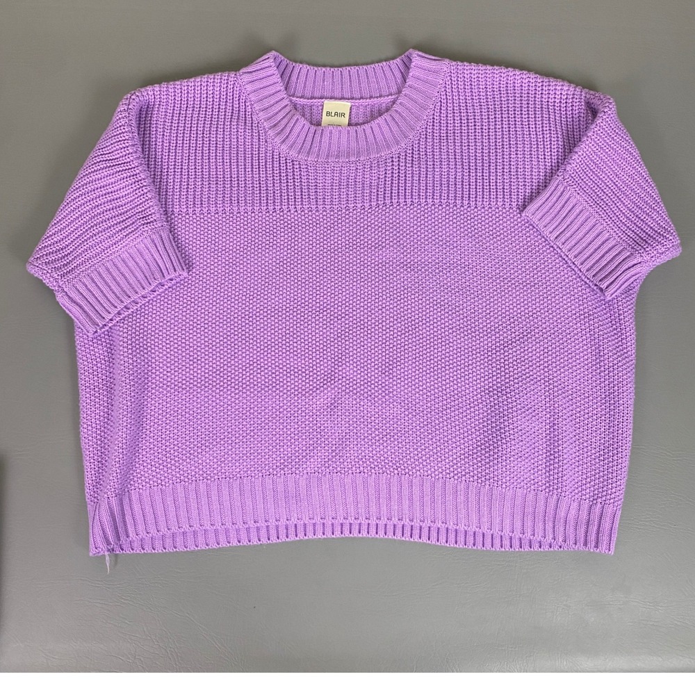 Blair Sweater Women's Size‎ 2XL Purple Textured Knit Cropped Short Sleeve